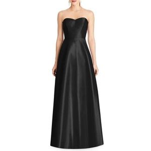 ALFRED SUNG BRIDESMAID DRESS D784S STRAPLESS SATEEN BLACK E5 SIZE 4R DESSY